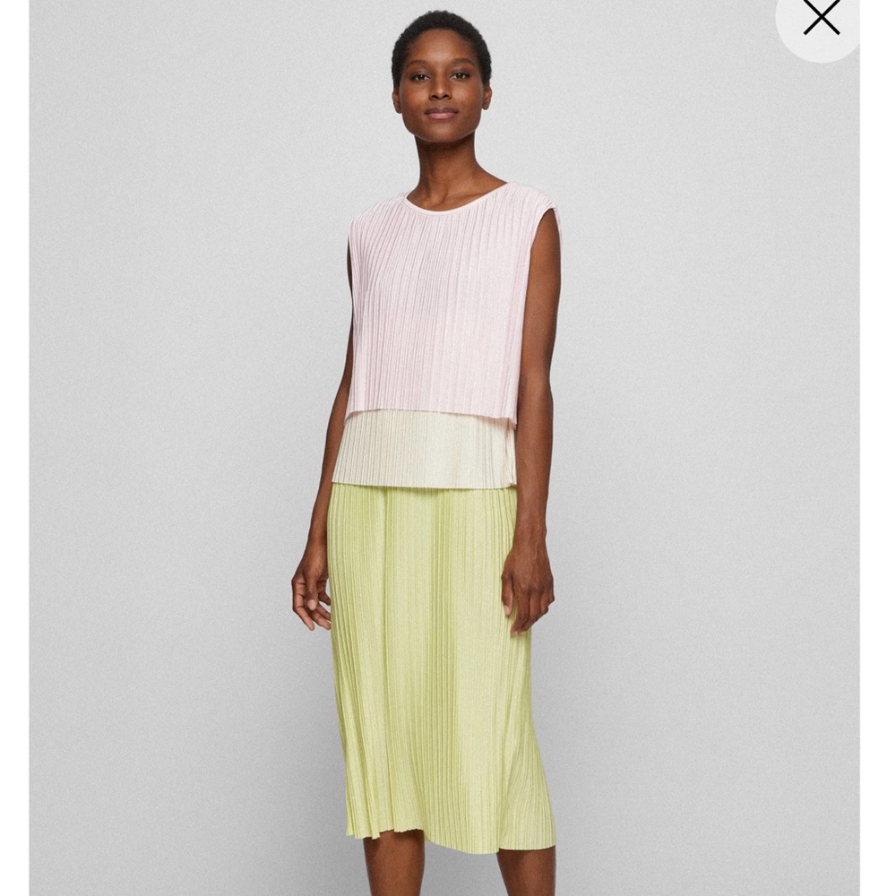 BOSS - TRIPLE-LAYER PLISSÉ DRESS WITH COLOR-BLOCKING